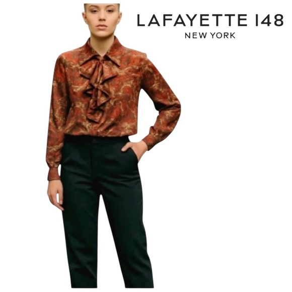 Lafayette 148 New York Tops - Lafayette 148 Women's Paisley Ruffle Front Silk Blouse Size 4